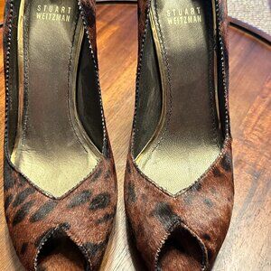 Stuart Weitzman Black and Brown Calf Hair Heels